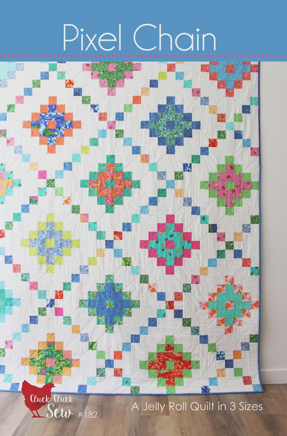 Cluck Cluck Sew -Pixel Chain Quilt Pattern - Jelly Roll friendly in 3 sizes