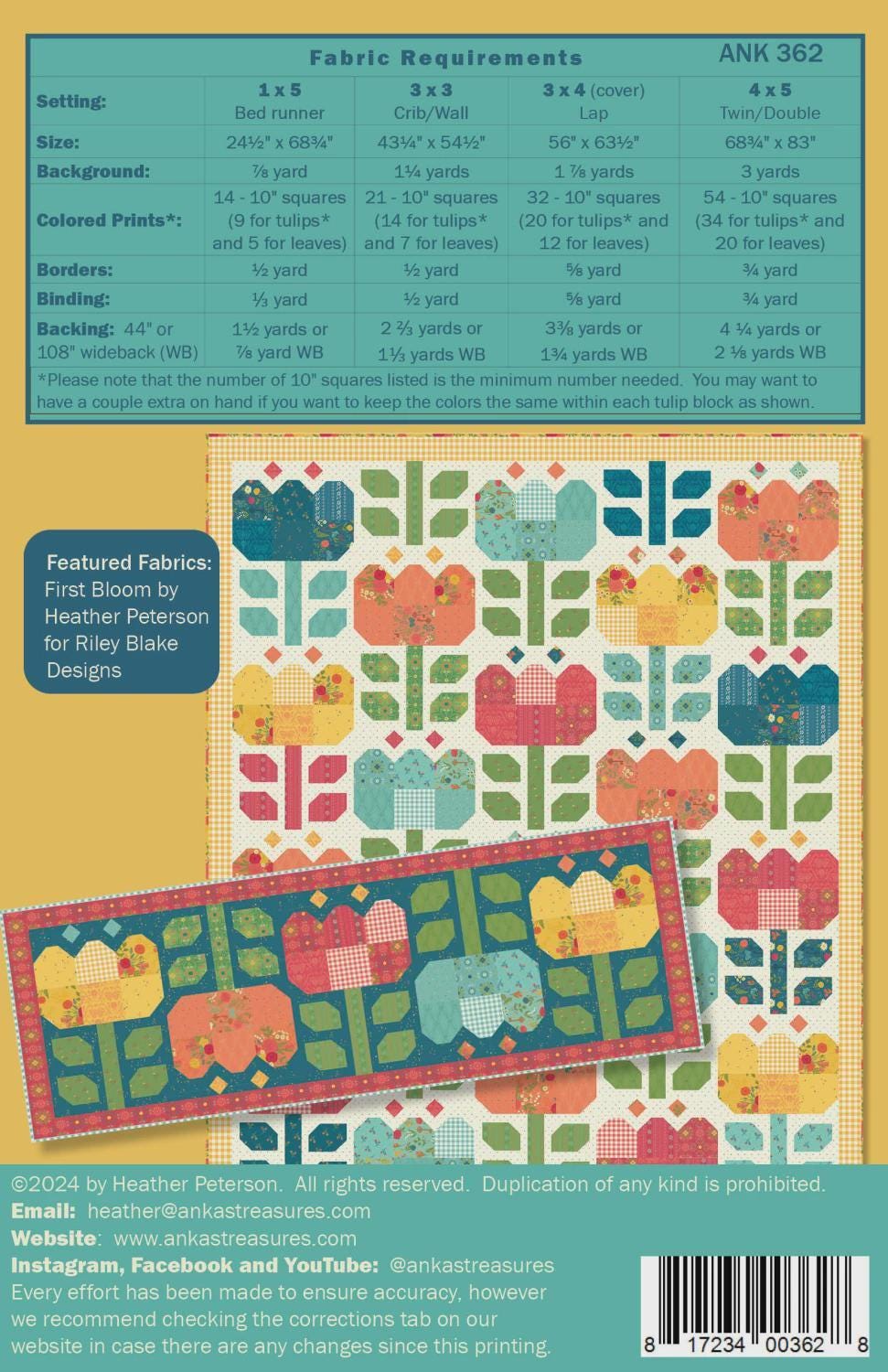 Ankas Treasures - Tulip Festival Quilt Pattern - Layer Cake friendly - in 5 sizes - Modern - Flower
