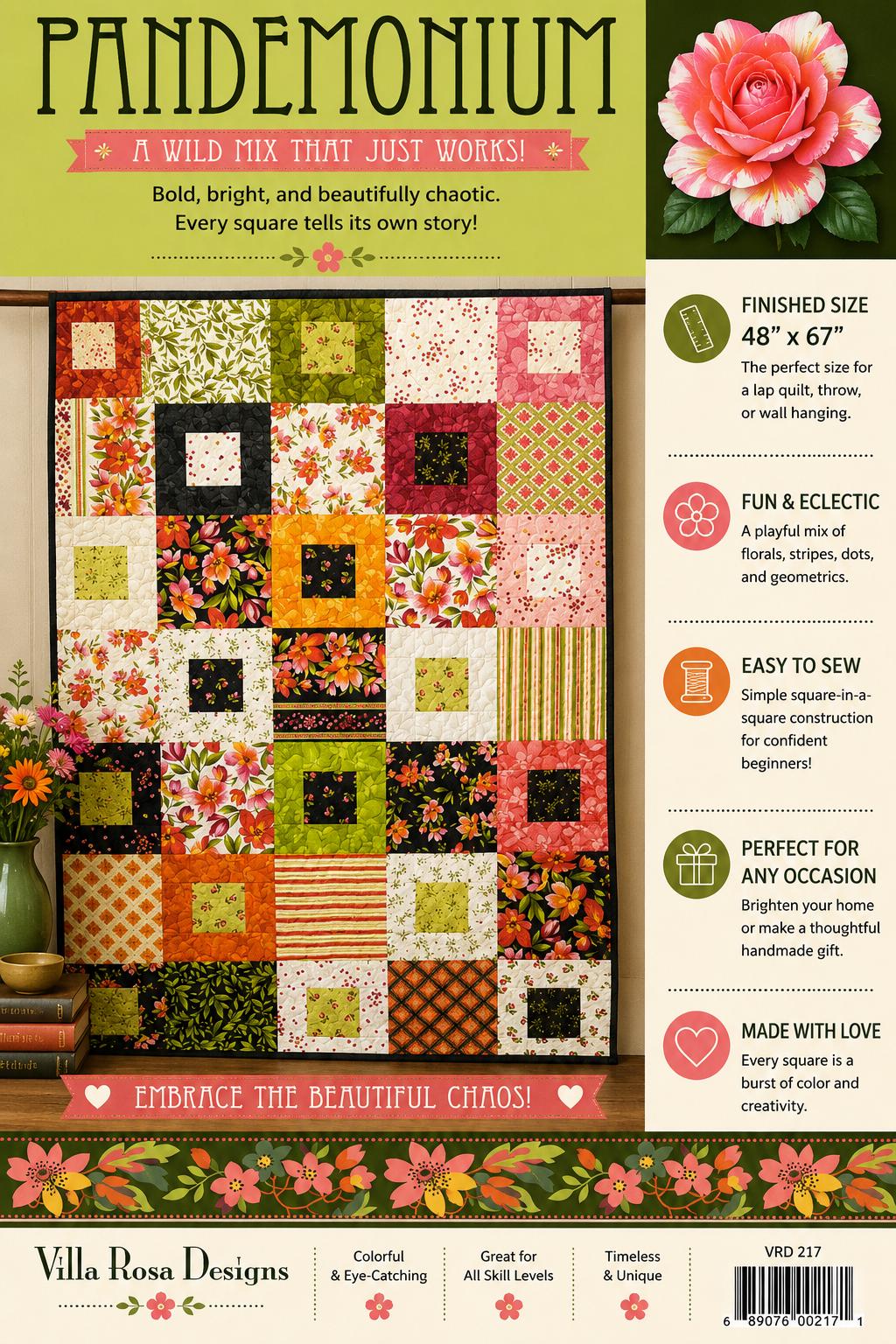 Pandemonium Quilt Pattern - Modern Sampler Quilt - Villa Rosa Designs - easy beginner - Stash busting