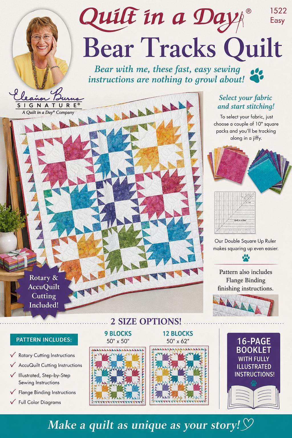 Quilt in a day - Eleanor Burns - Bear Tracks Quilt Pattern - Easy