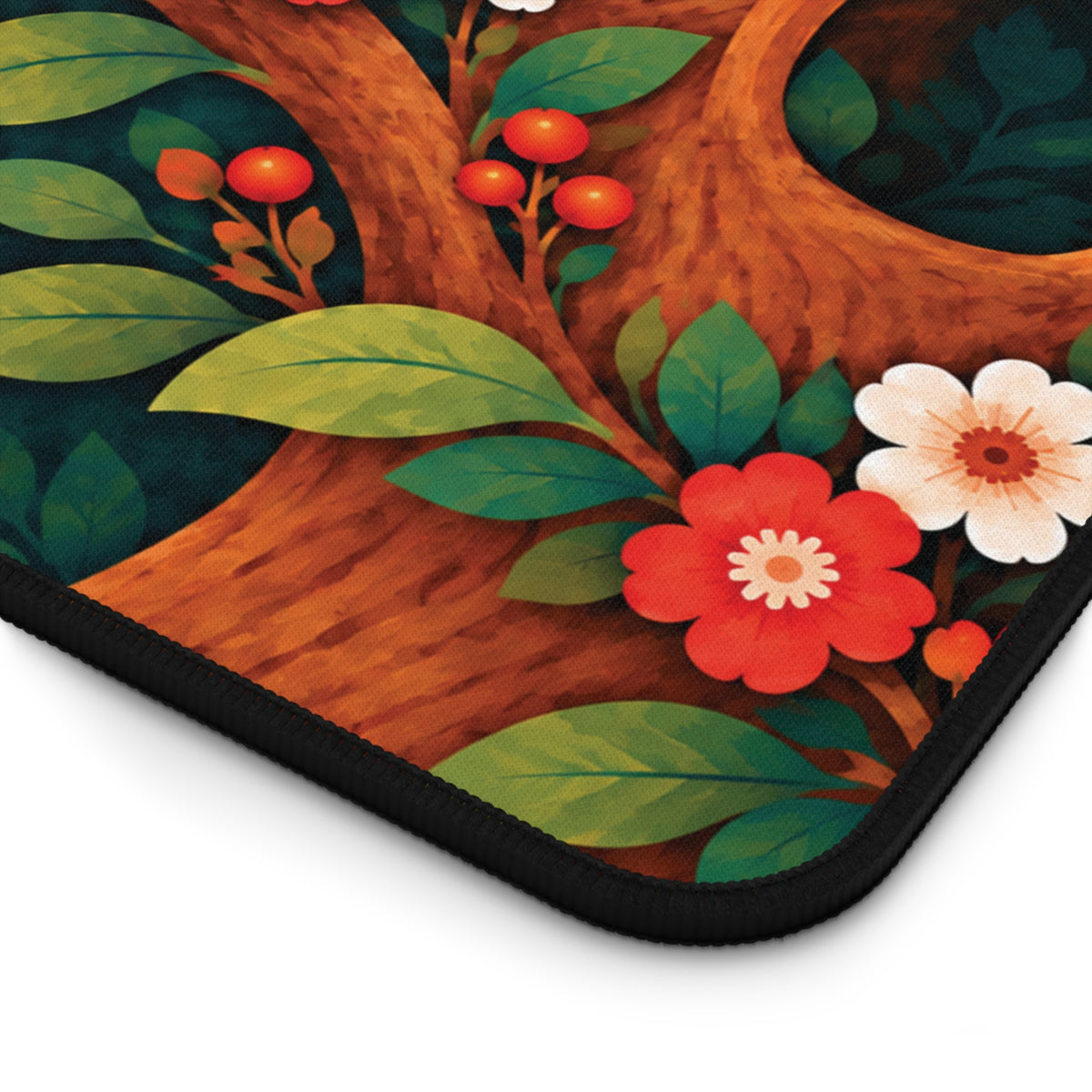 Whimsical owl desk mat with blossom branch artwork by Sascha by TSQ — view 6