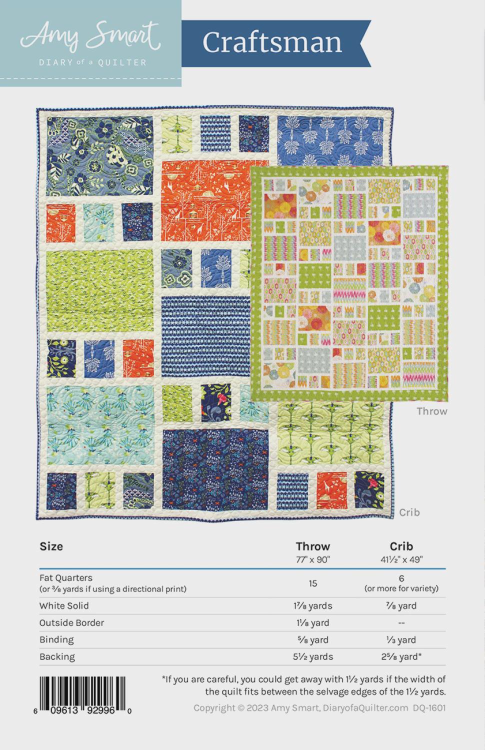 Diary of a quilter - Amy Smart - Craftsman Quilt Pattern – Beginner friendly - throw and crib size