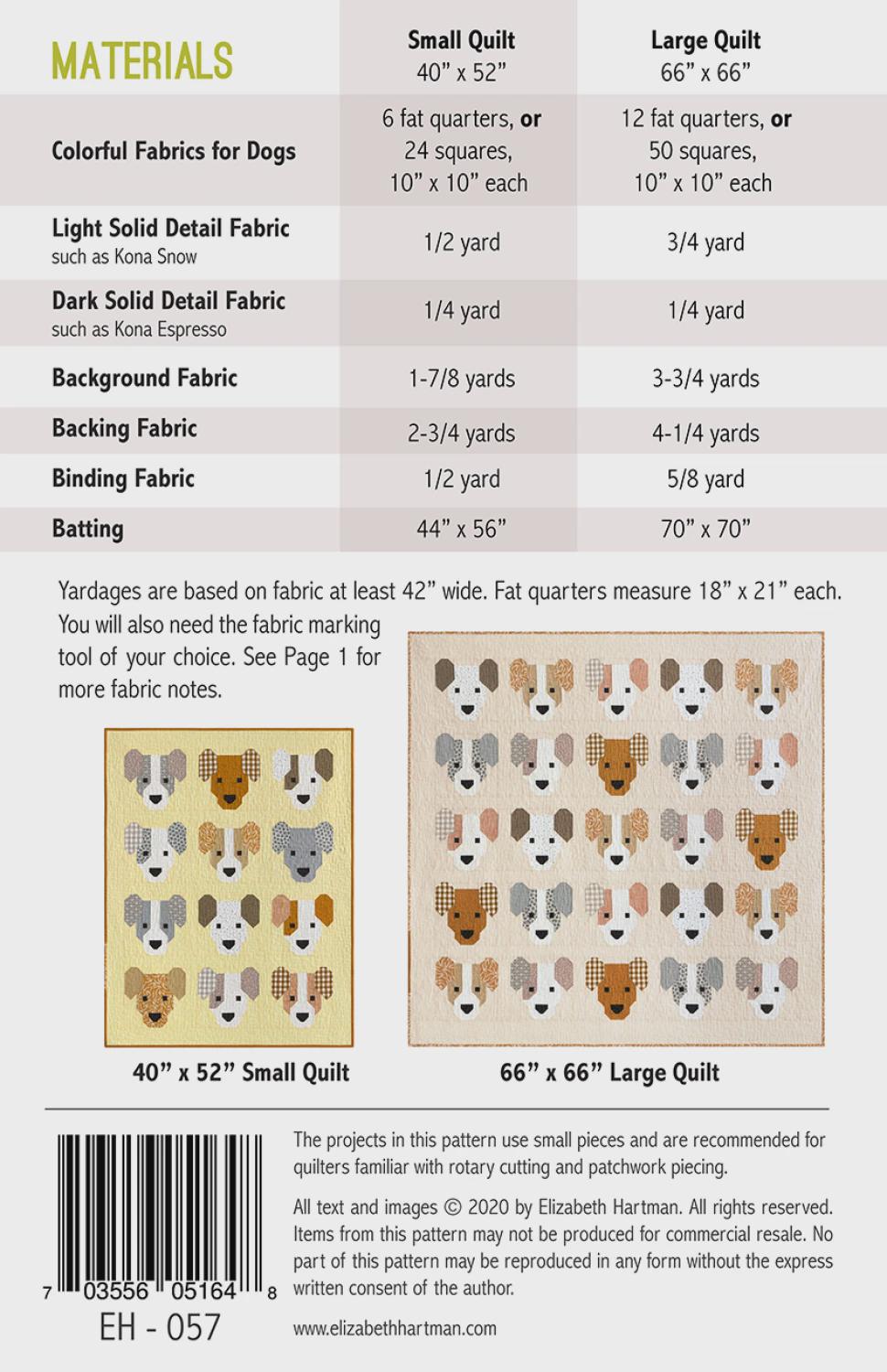 Elizabeth Hartman - The Puppies quilt - Quilt pattern EH 066 chart - NEW - 3 sizes - Modern - dog - Puppies