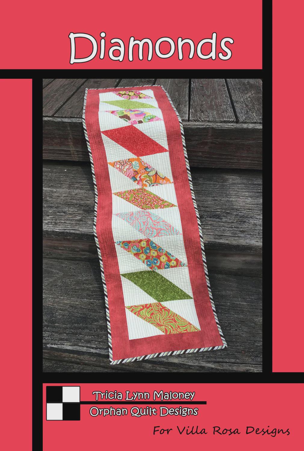 Diamonds Picnic Quilt Pattern - Scrappy Diamond Table Runner Quilt - Villa Rosa Designs - easy beginner