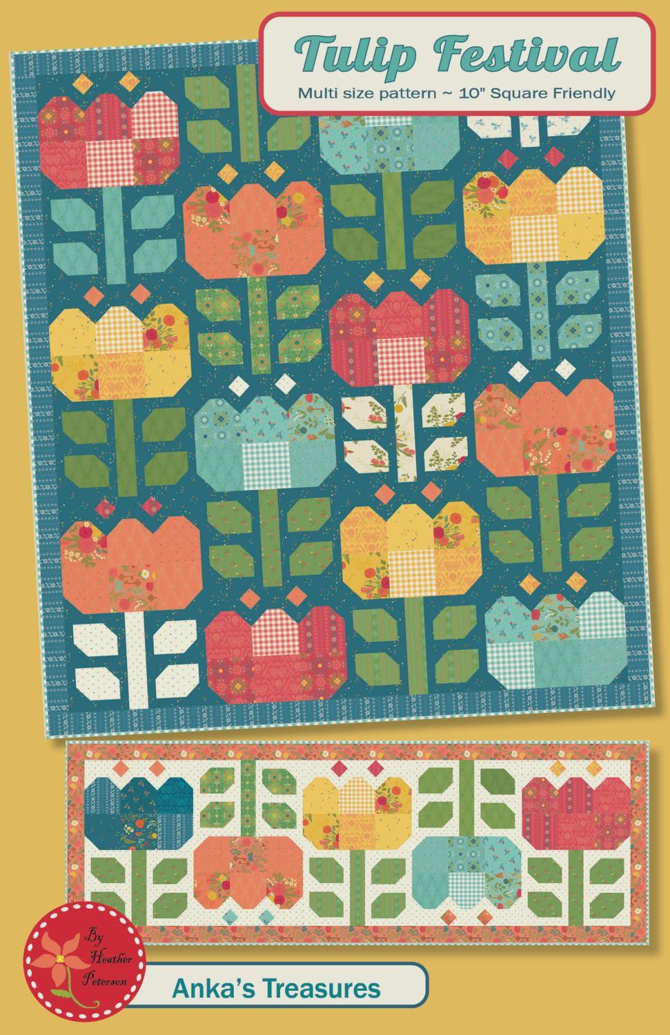 Ankas Treasures - Tulip Festival Quilt Pattern - Layer Cake friendly - in 5 sizes - Modern - Flower