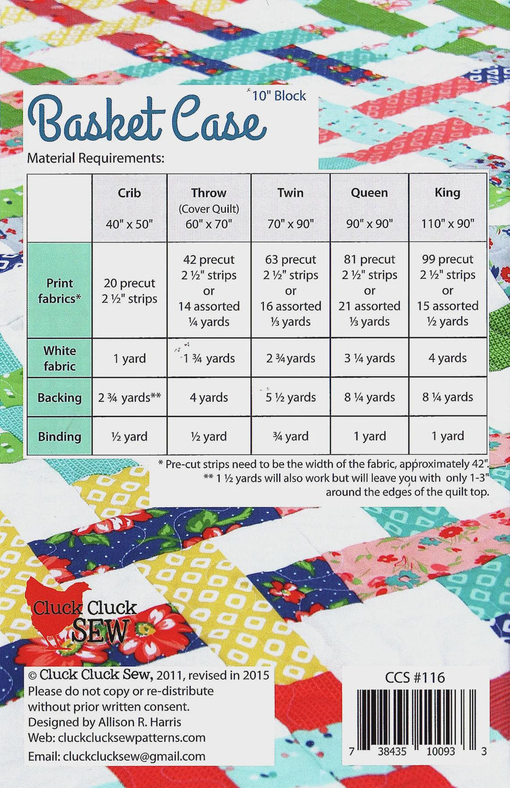 Cluck Cluck Sew -Basket Case Quilt Pattern - Jelly Roll friendly in 5 sizes