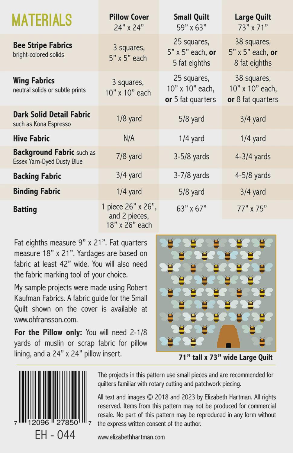 Elizabeth Hartman - Beehive quilt - Quilt pattern EH 044 chart - 3 sizes - Modern - beehive - bees - bee