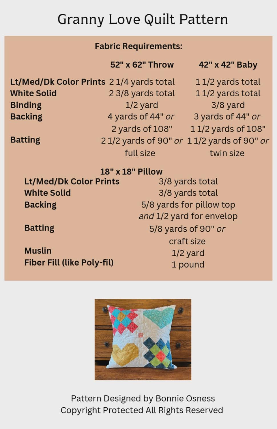 Granny Love Quilt Pattern – Beginner Scrappy Patchwork (Pillow, Baby, Throw Sizes)