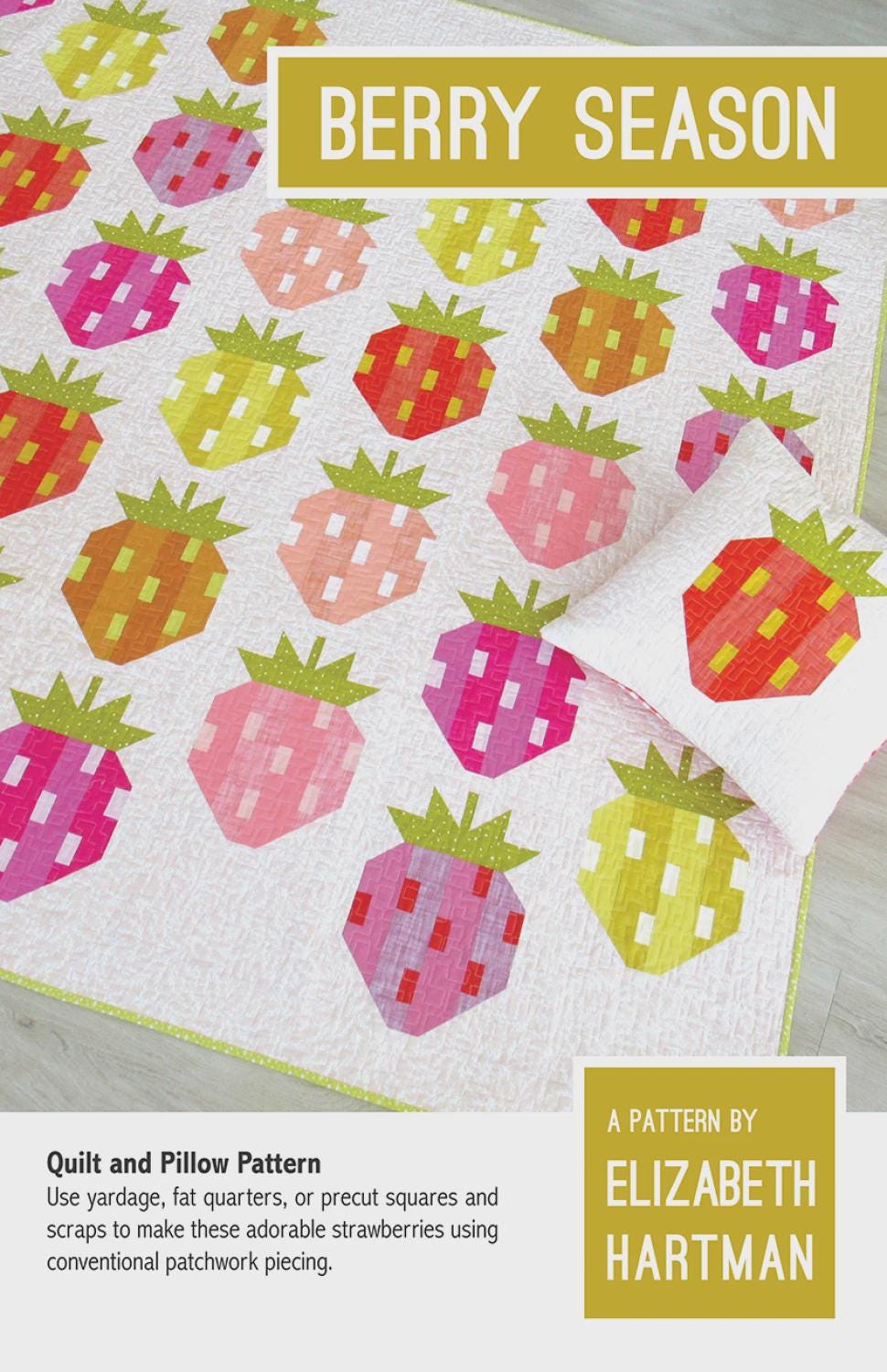 Berry Season Quilt Pattern – Strawberry Patchwork Piecing, Multiple Sizes (Printed Paper)