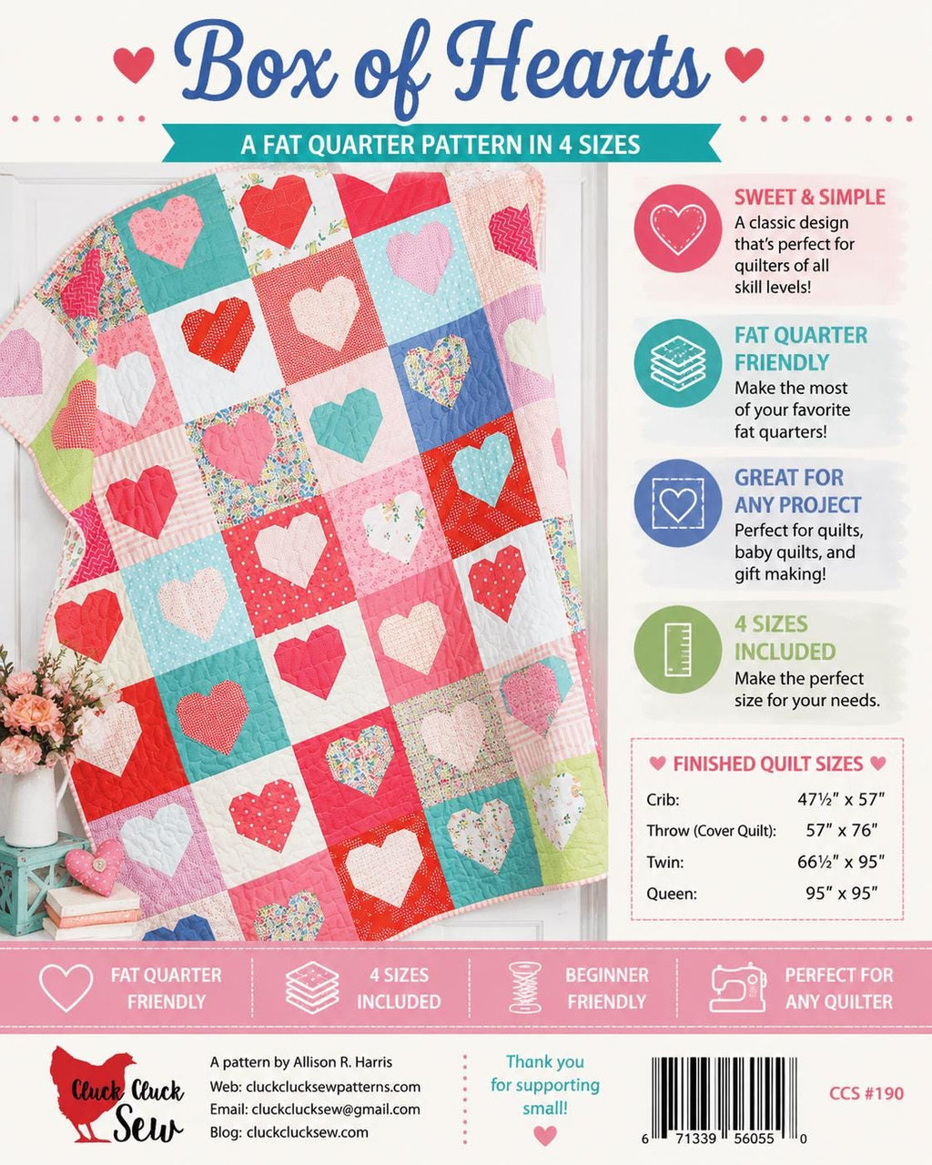 Box of Hearts Quilt Pattern – Fat Quarter Friendly, Modern Design (4 Sizes)