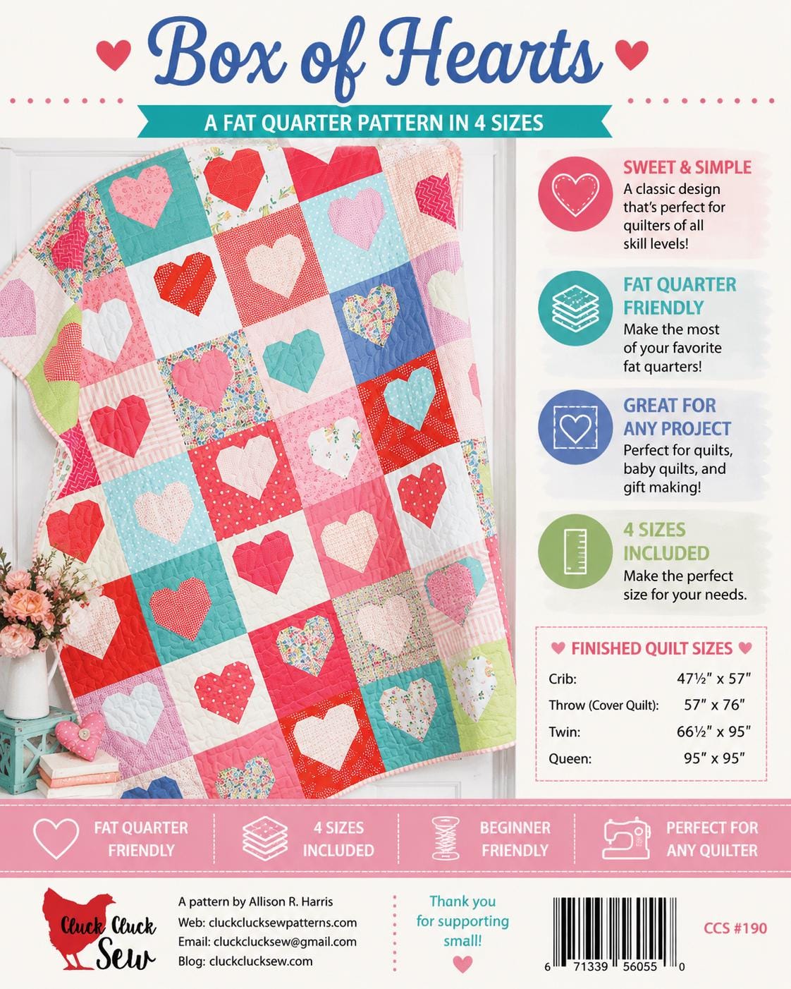 Box of Hearts Quilt Pattern – Fat Quarter Friendly, Modern Design (4 Sizes)