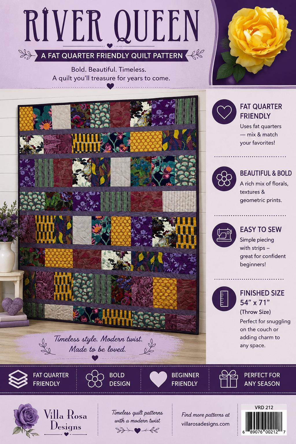 River Queen Quilt Pattern – Modern Strip Design by Villa Rosa Designs