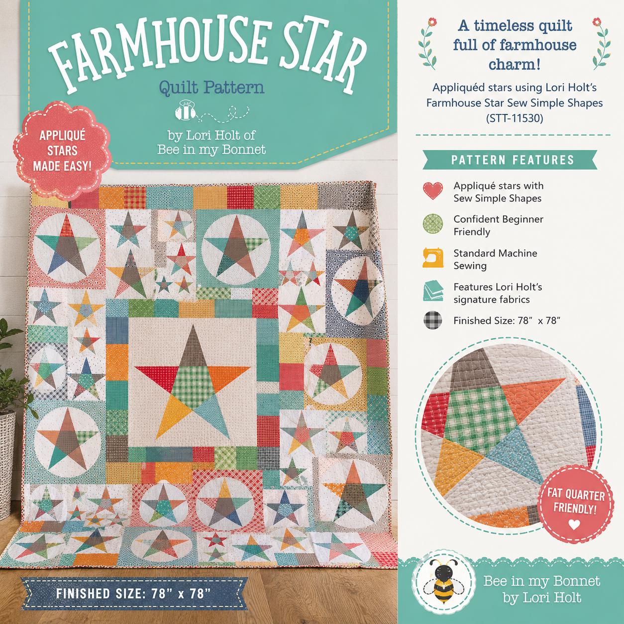 Farmhouse Star Quilt Pattern - Bee Plaids - Lori Holt - Bee in my Bonnet - Beginner
