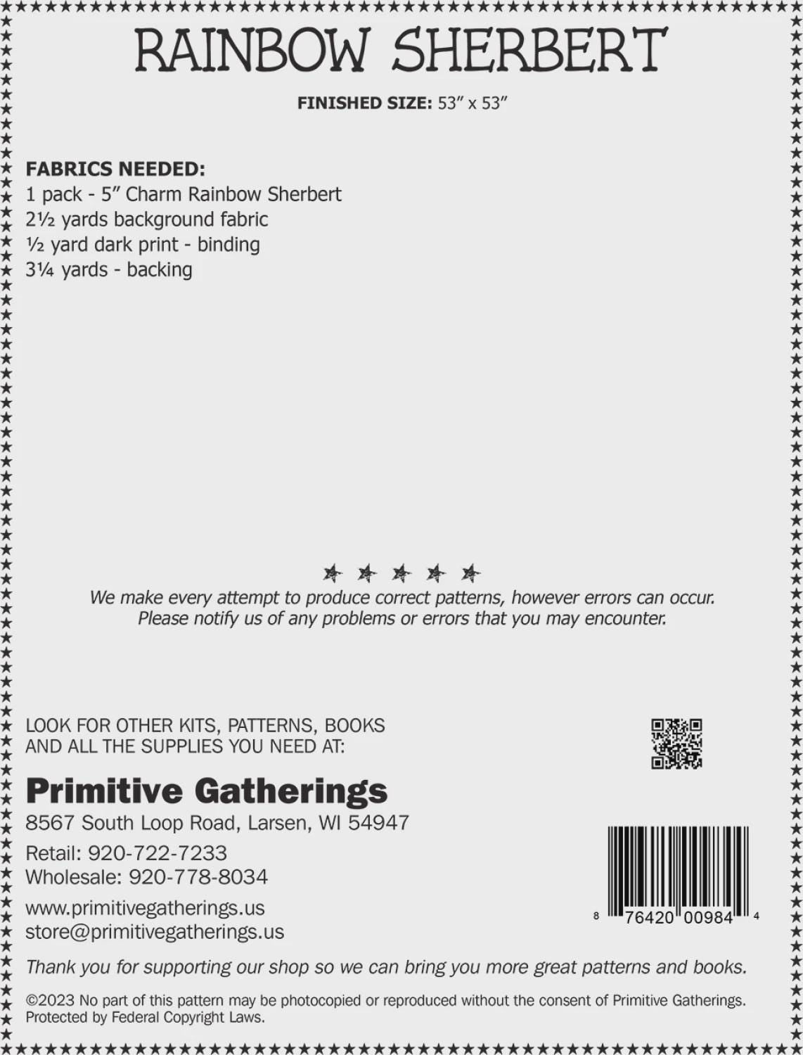Primitive Gatherings - Rainbow Sherbert quilt - Quilt pattern chart - NEW - scrappy - beginner