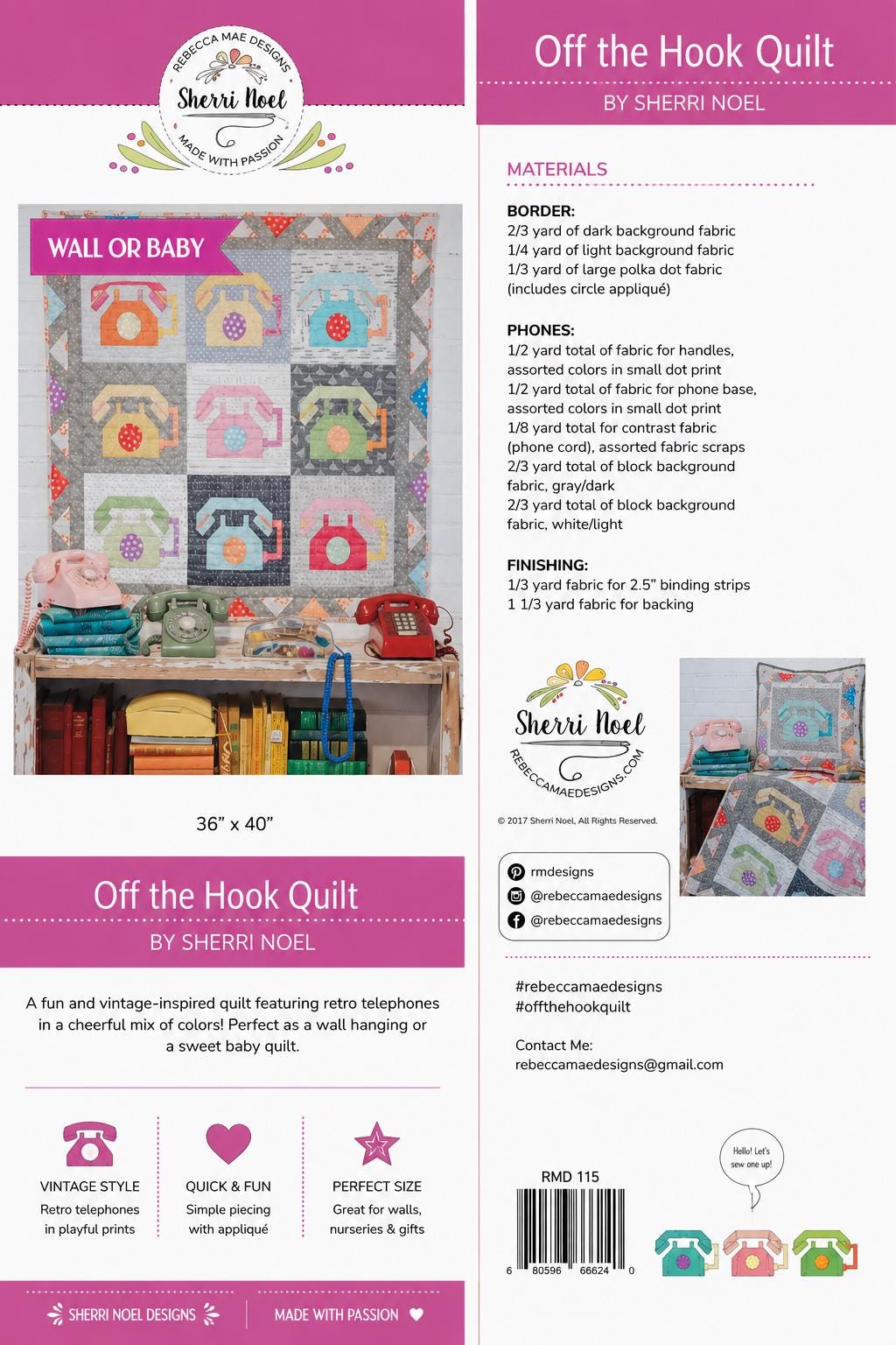 Sherri Noel - Off the hook Telephone Quilt pattern chart - Wall hanging