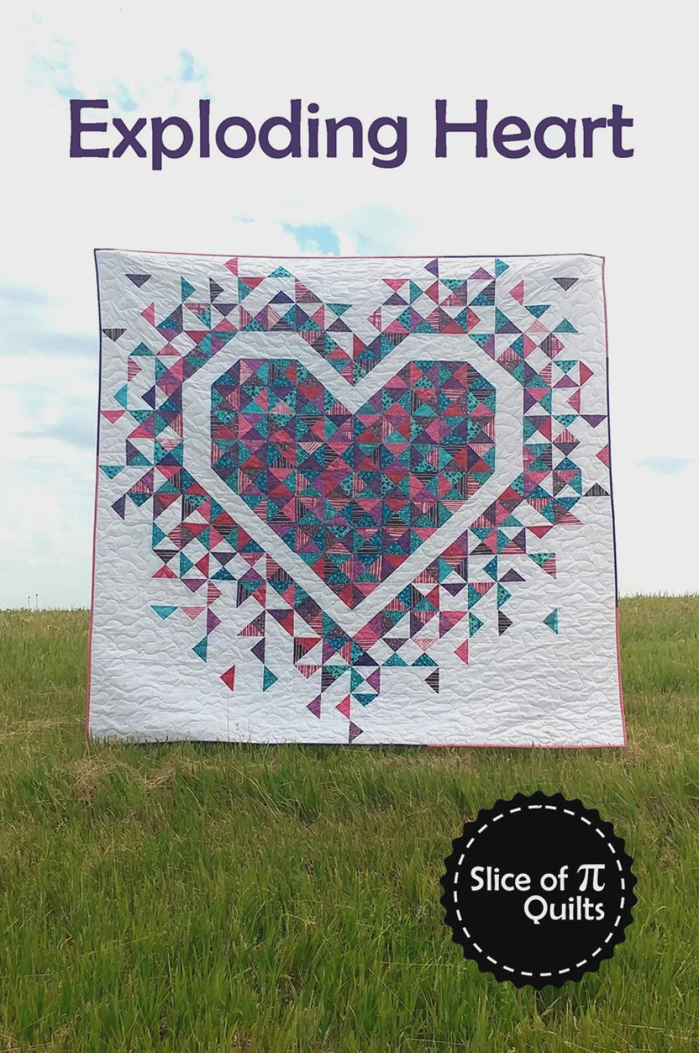 Exploding Heart Quilt Pattern – 72in Square, Advanced Beginner, Printed Paper