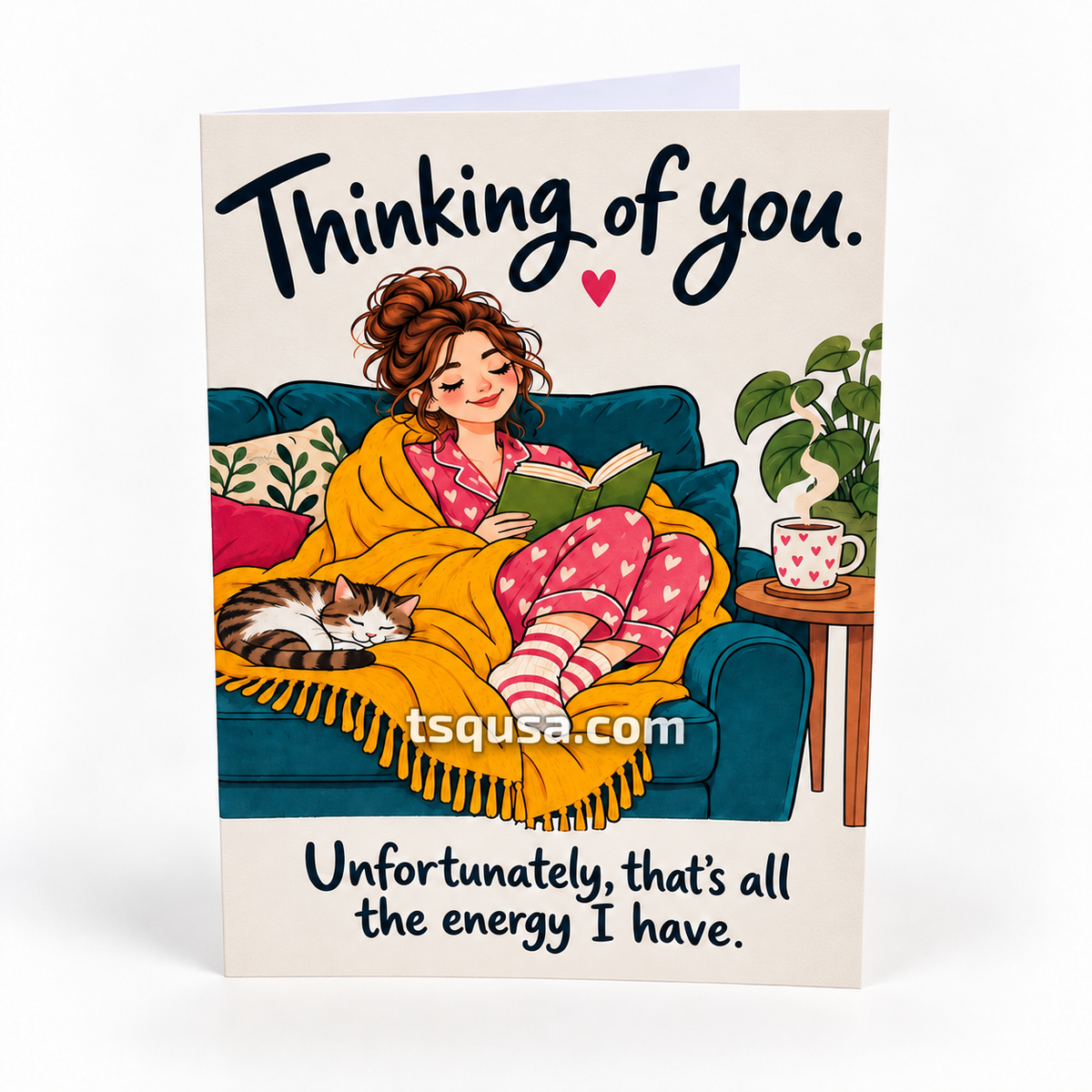 Set of 5 funny illustrated greeting cards standing on a white background, all designs by Sascha by TSQ — view 6
