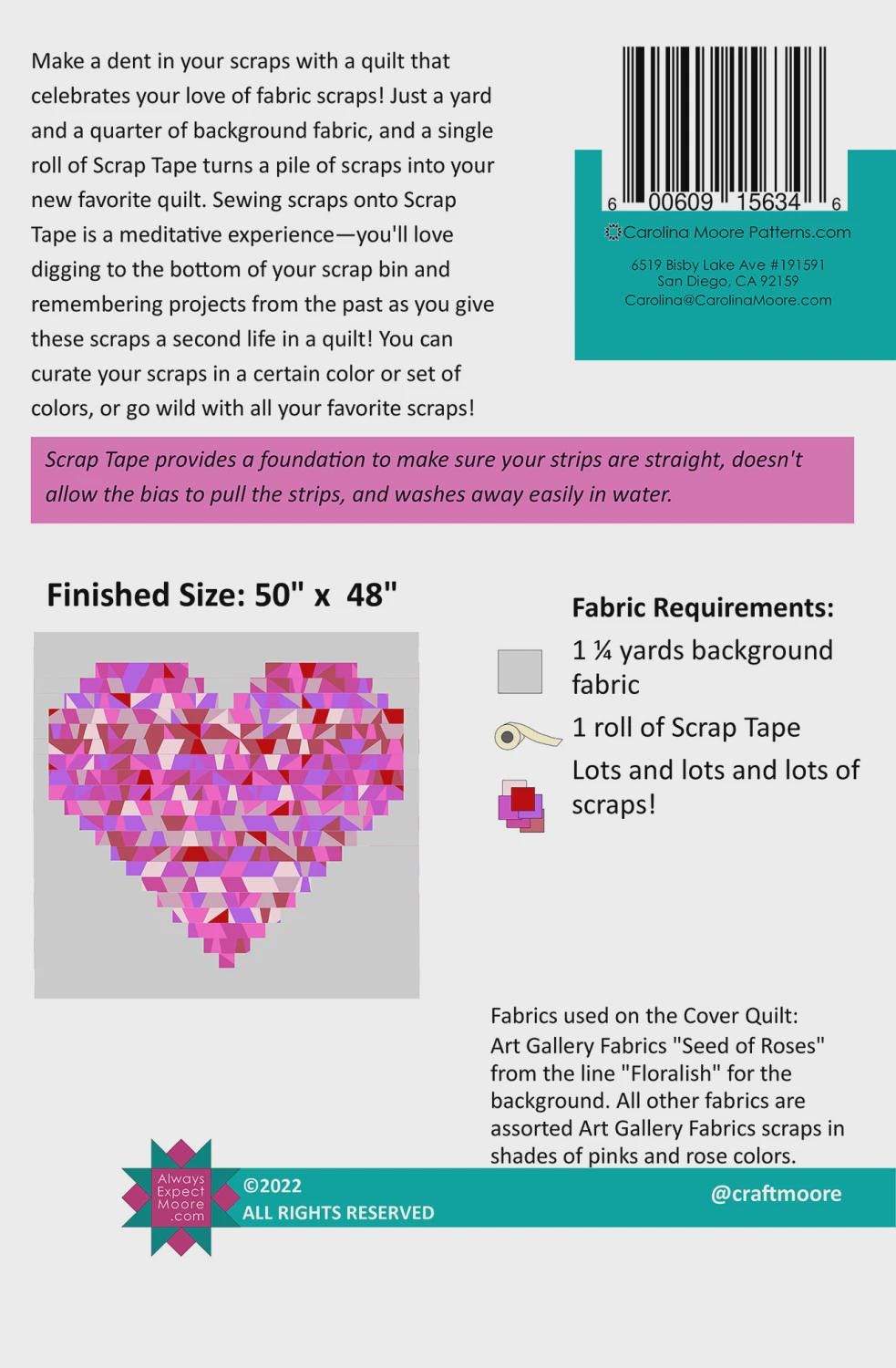 Scrappy Heart Quilt Pattern – Beginner Sewing Project, Throw Size (50in x 48in)