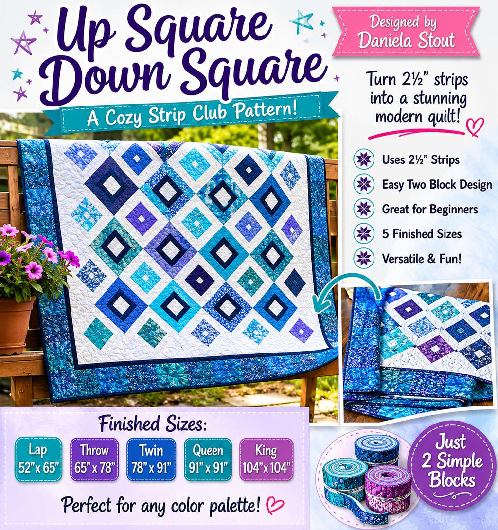 Up Square Down Square Quilt Pattern – Strip Club Design, 5 Sizes
