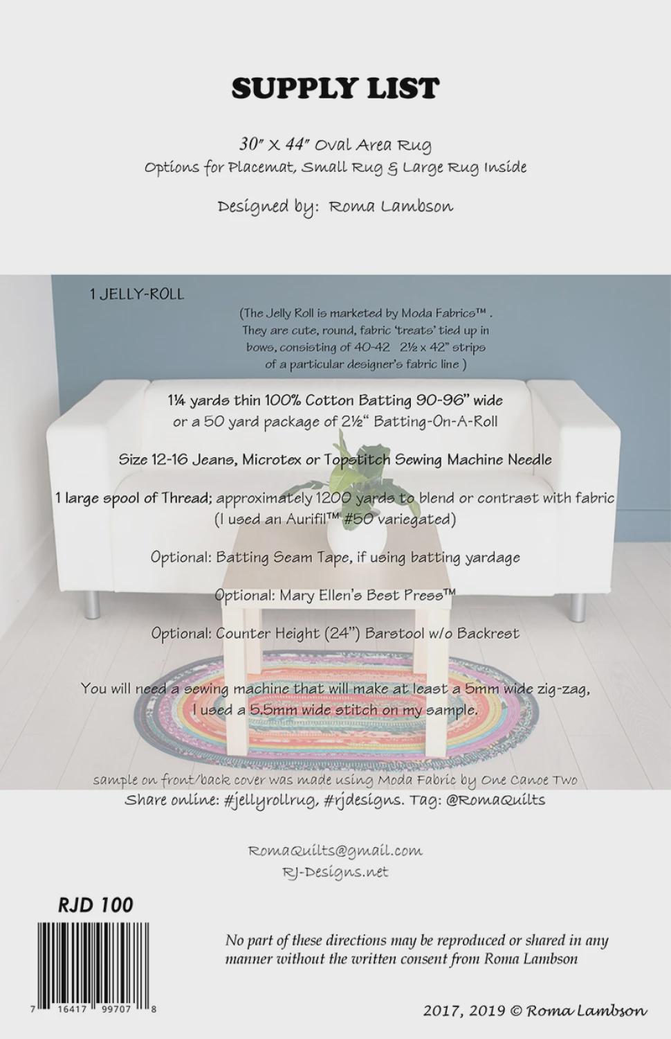 RJ designs - Jelly Roll Rug Pattern Chart - Sewing