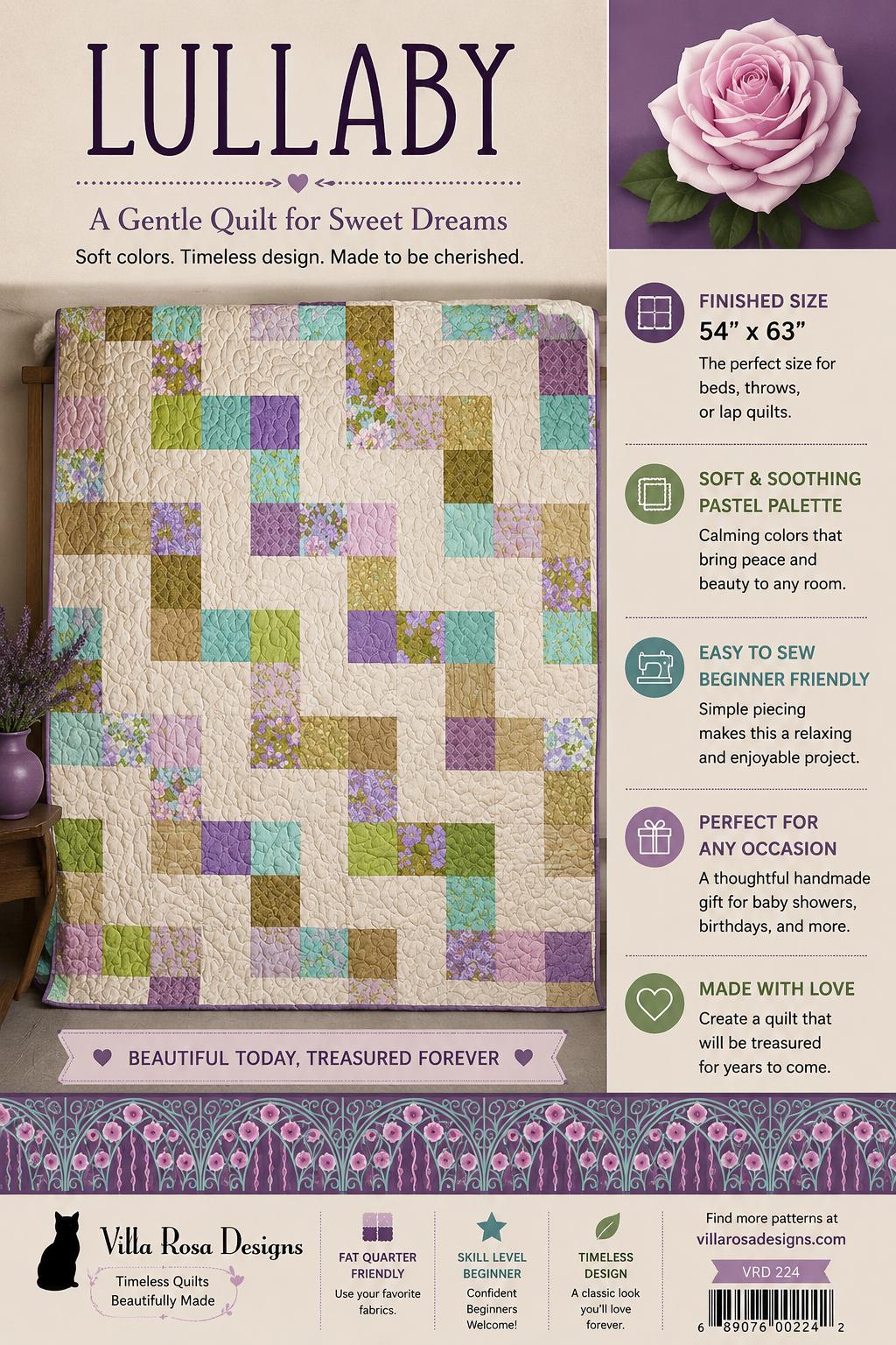 Lullaby Quilt Pattern - Soft Baby Lap Quilt - Villa Rosa Designs - easy beginner