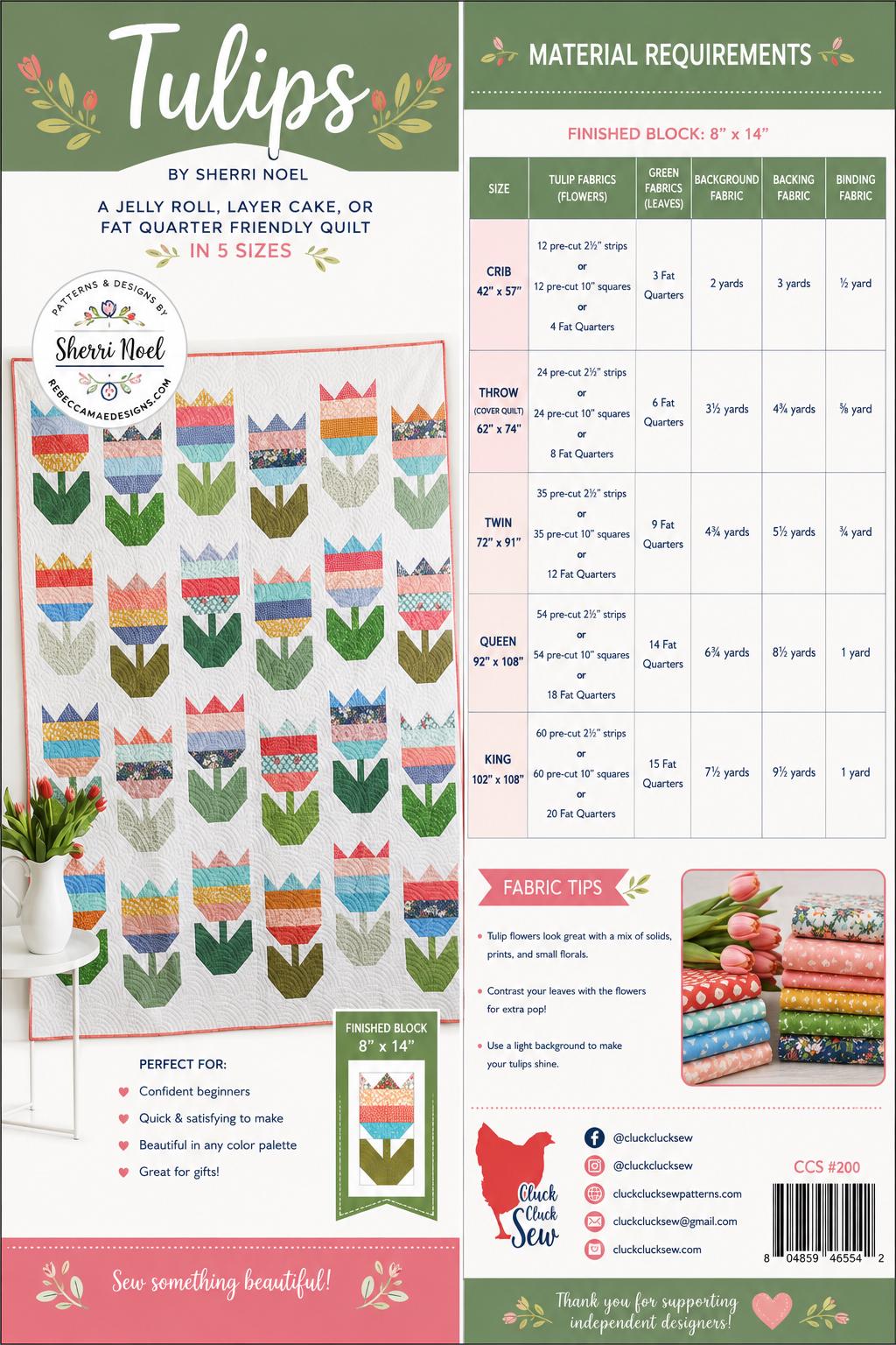 Tulips Quilt Pattern – Modern Flower Design, Jelly Roll Friendly (5 Sizes)