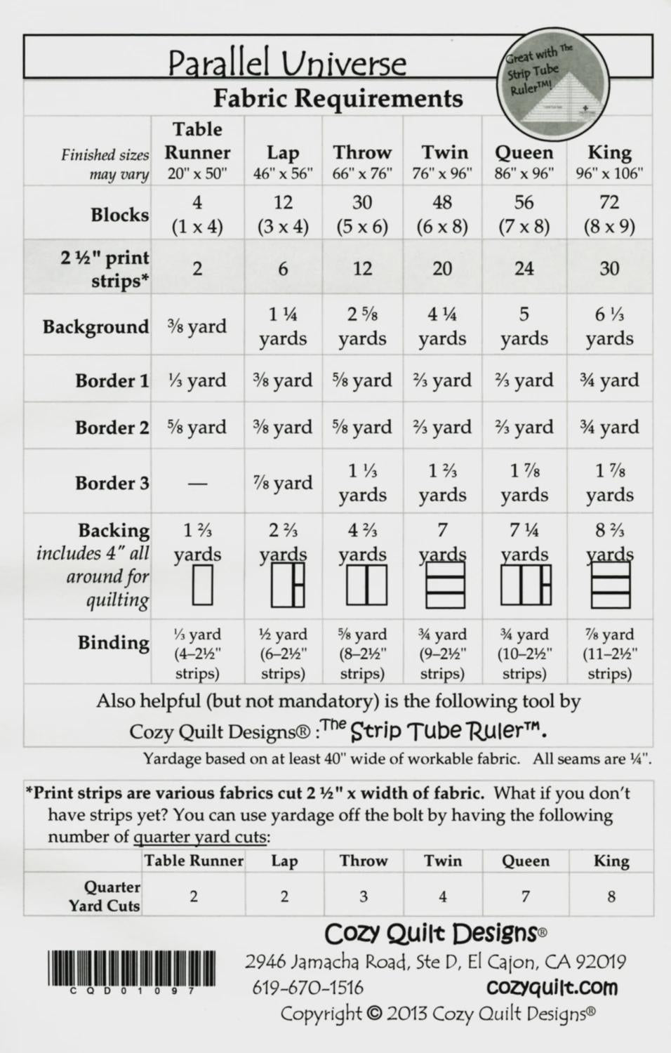 Cozy Quilt Designs - Parallel Universal Quilt Pattern - Layer cake friendly in 6 sizes - Beginner