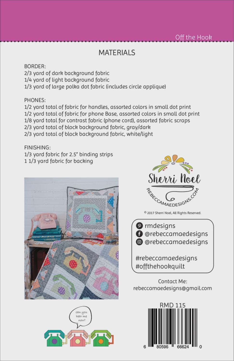 Sherri Noel - Off the hook Telephone Quilt pattern chart - Wall hanging
