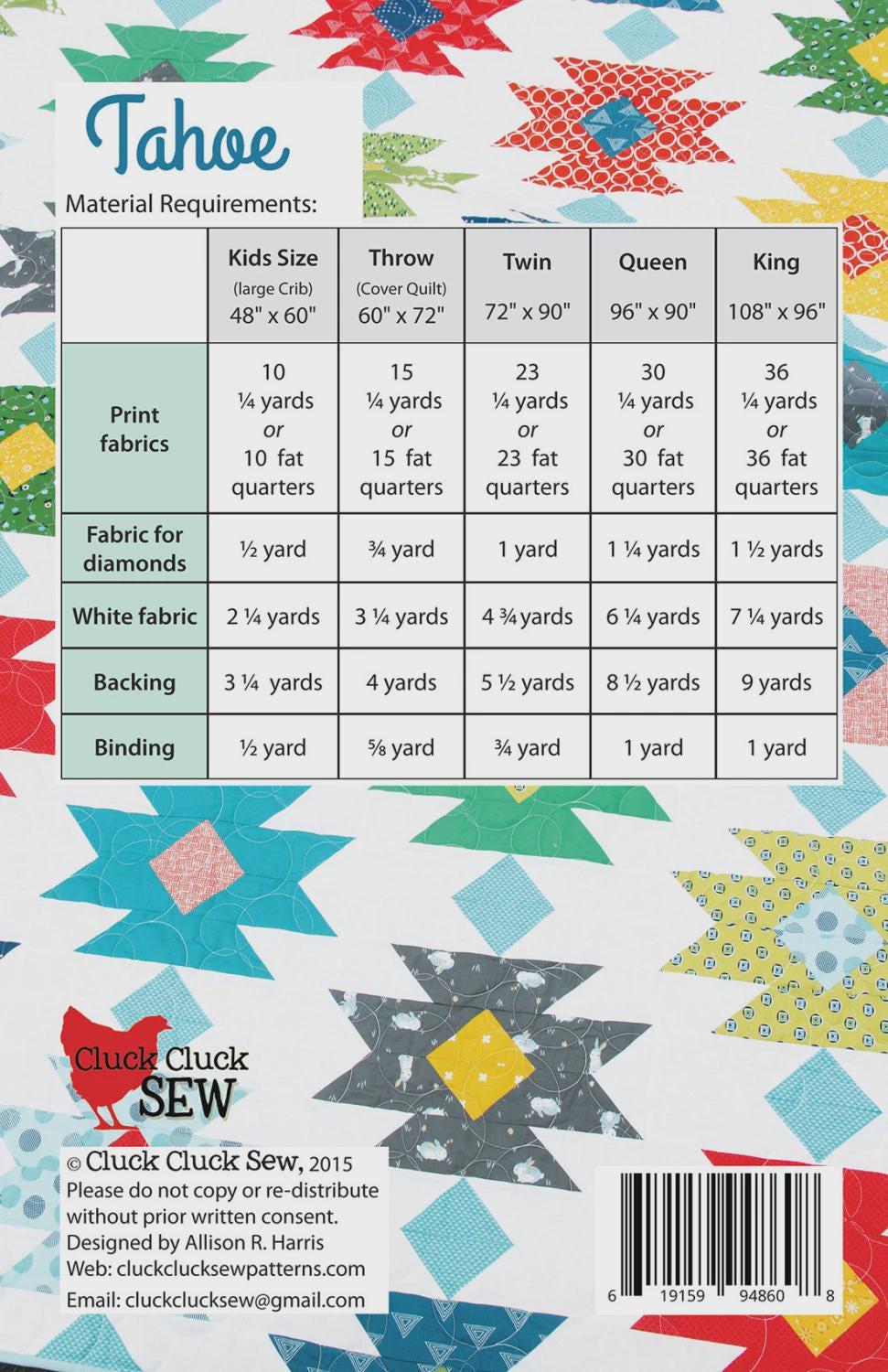Cluck Cluck Sew -Tahoe Quilt Pattern - Fat Quarter friendly in 5 sizes