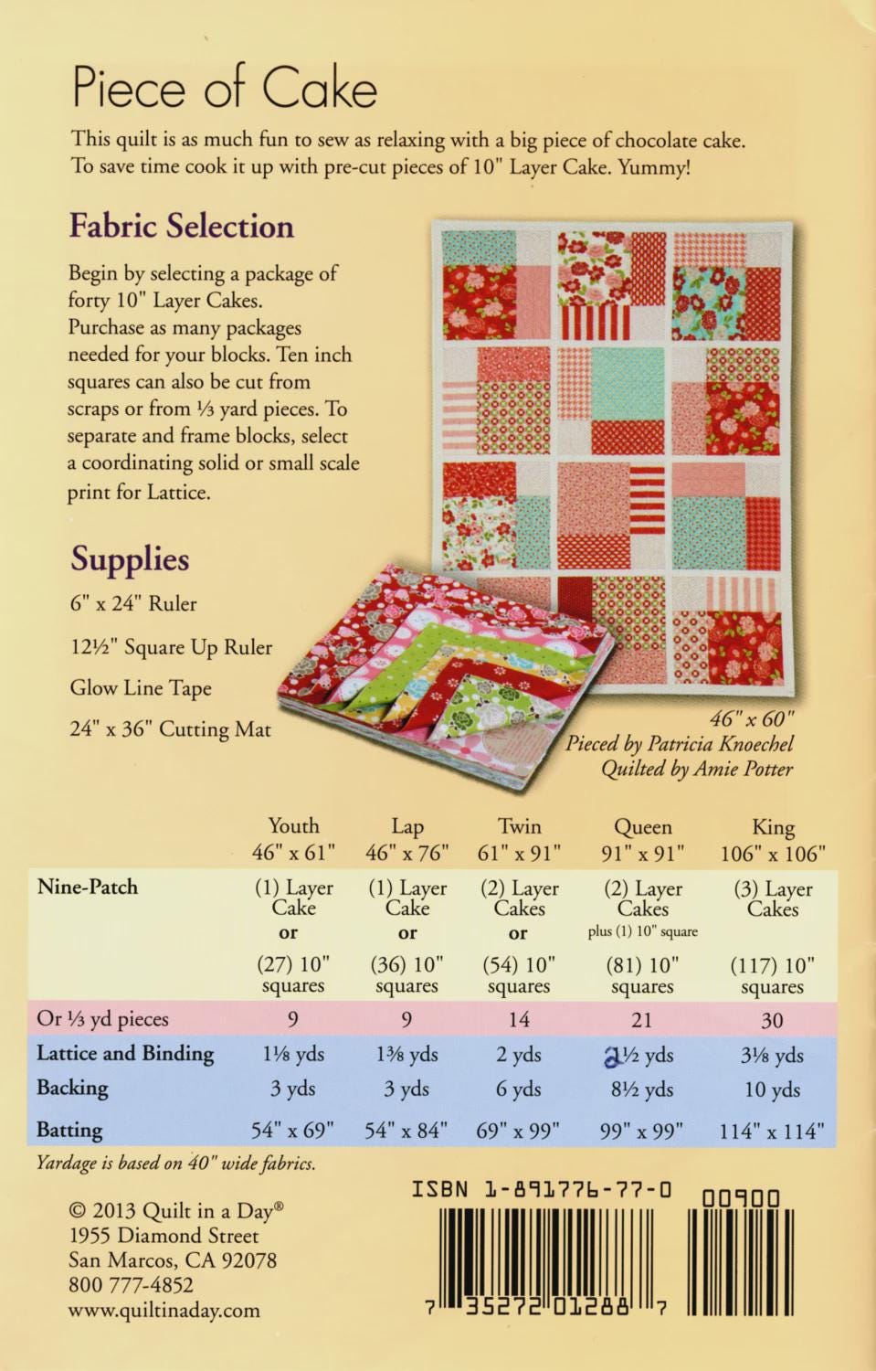 Eleanor Burns Piece of Cake Quilt Pattern – Layer Cake Friendly, Easy Quilting Sizes
