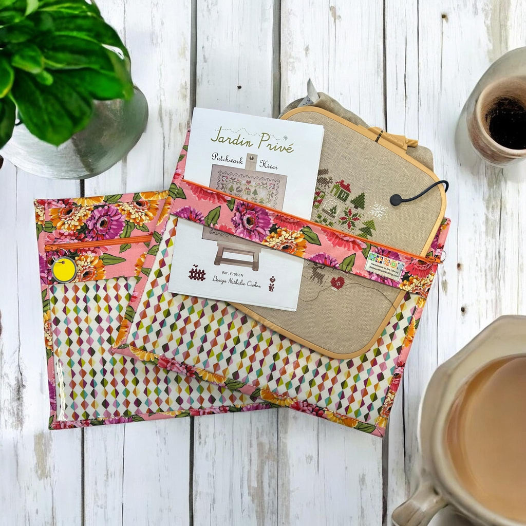 Cross Stitch Project Bag - Zinnias - Standard Bag