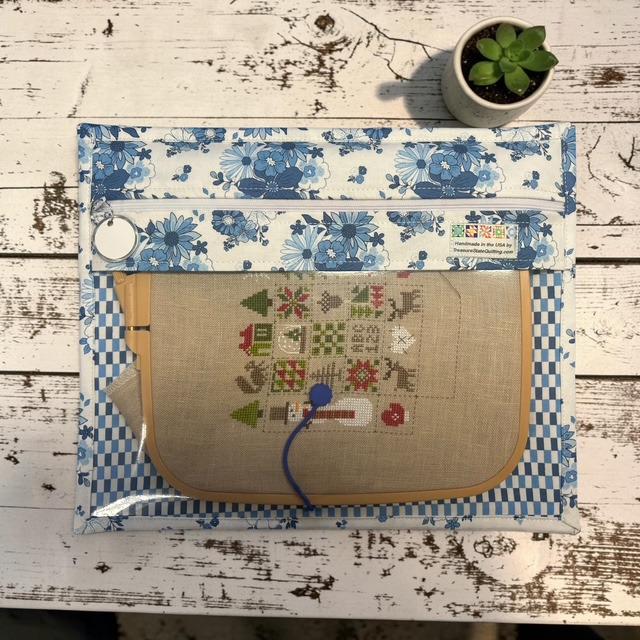 Cross Stitch Project Bag - Blue Vintage Floral - Standard Bag