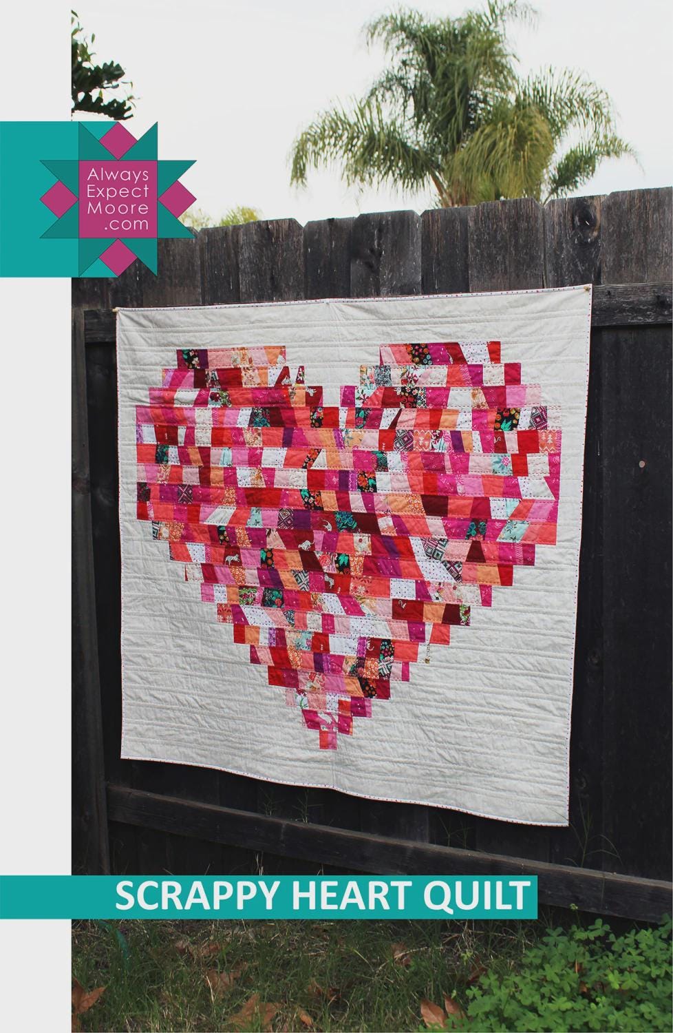 Scrappy Heart Quilt Pattern – Beginner Sewing Project, Throw Size (50in x 48in)