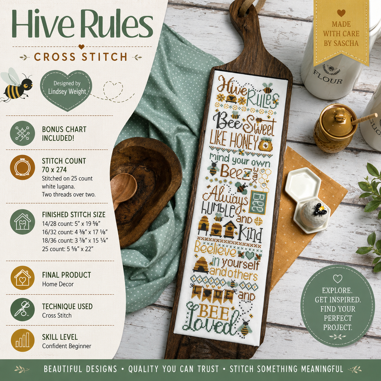 Hive Rules Cross Stitch Pattern | Primrose Cottage Stitches | Printed Paper Chart | Bee Honey Sampler | Confident Beginner