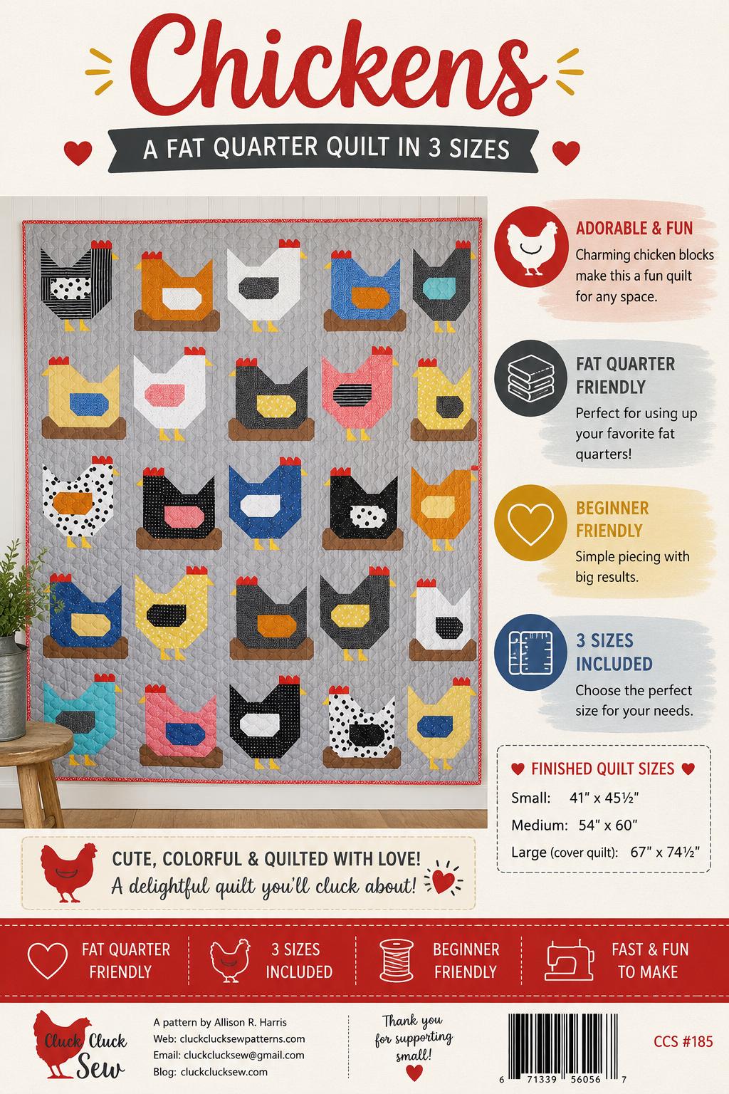 Farmhouse Chicken Quilt Pattern – Fat Quarter Friendly, Modern Animal Design
