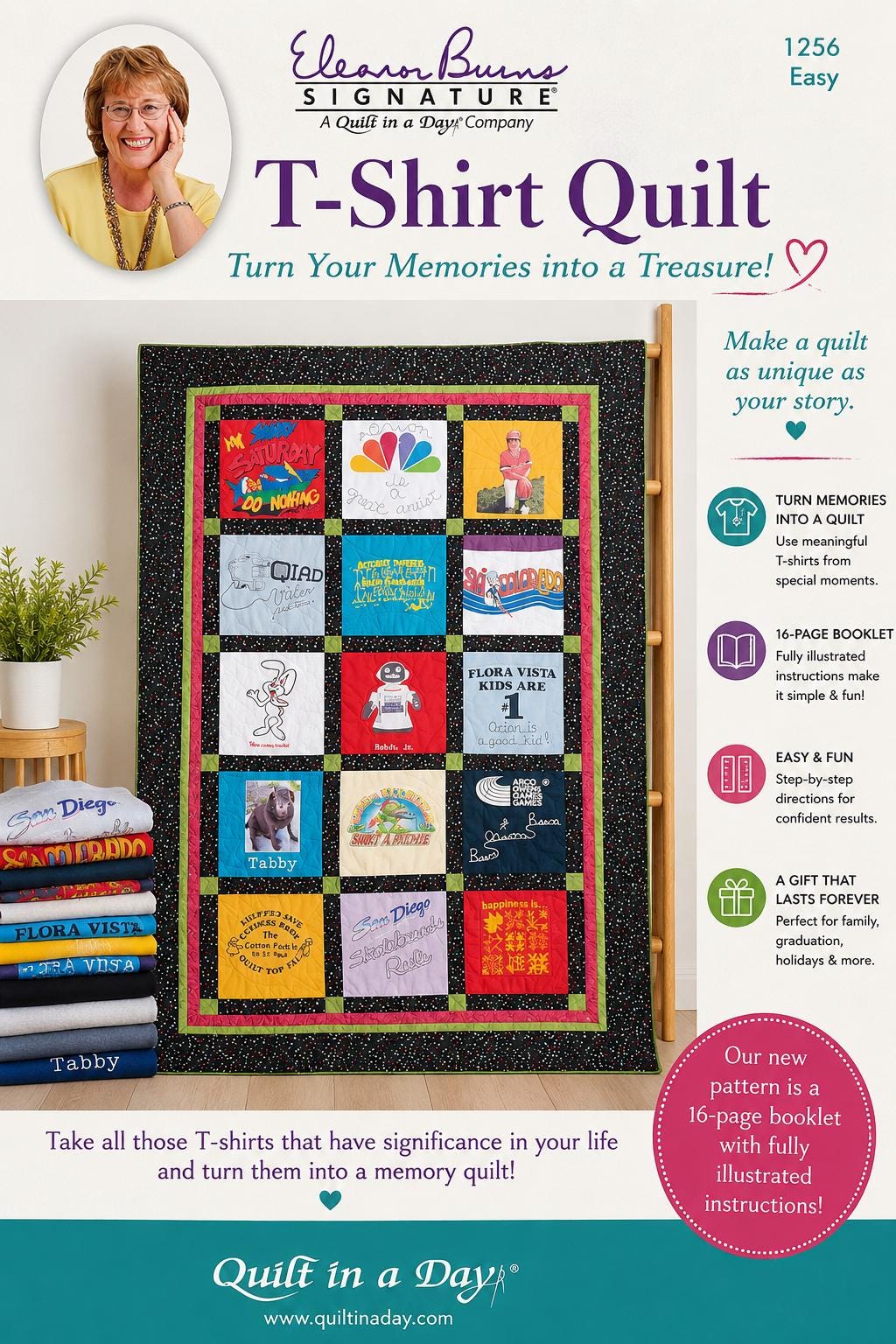 Eleanor Burns Tshirt Quilt Pattern – Layer Cake Friendly, Rotary Accuquilt Cutting
