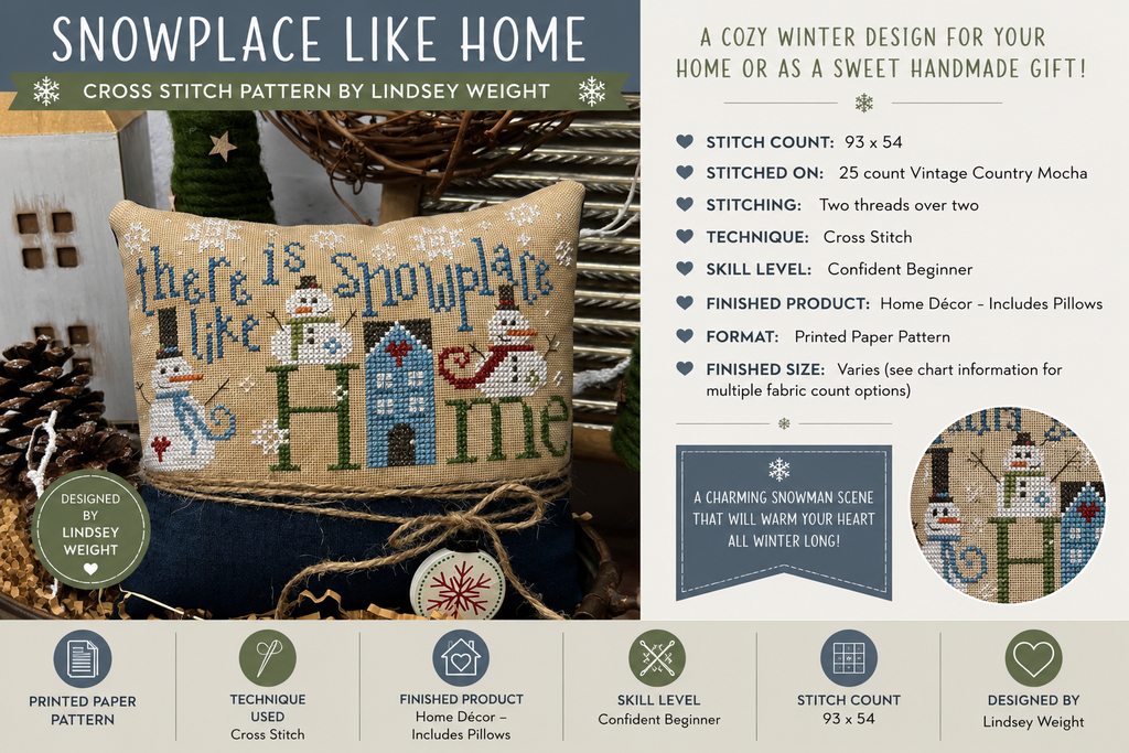 Snowplace like Home Cross Stitch Pattern | Primrose Cottage Stitches | Printed Paper Chart | Winter Sampler | Confident Beginner (Copy)