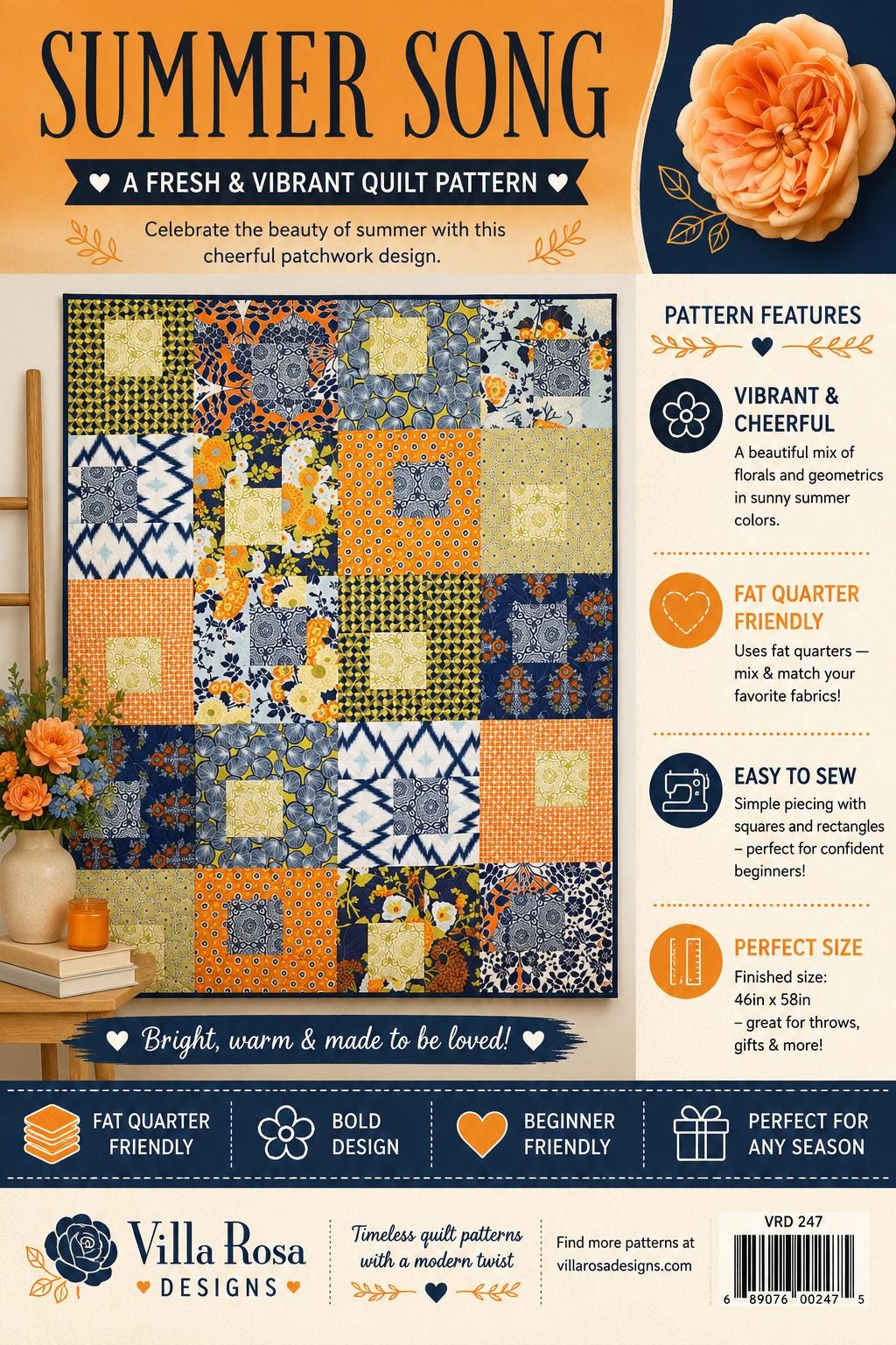 Summer Song Quilt Pattern – Scrappy Patchwork Design by Villa Rosa Designs
