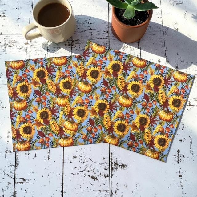 Cross Stitch Project Bag - Autumn Sunflowers and Pumpkins - Standard Bag