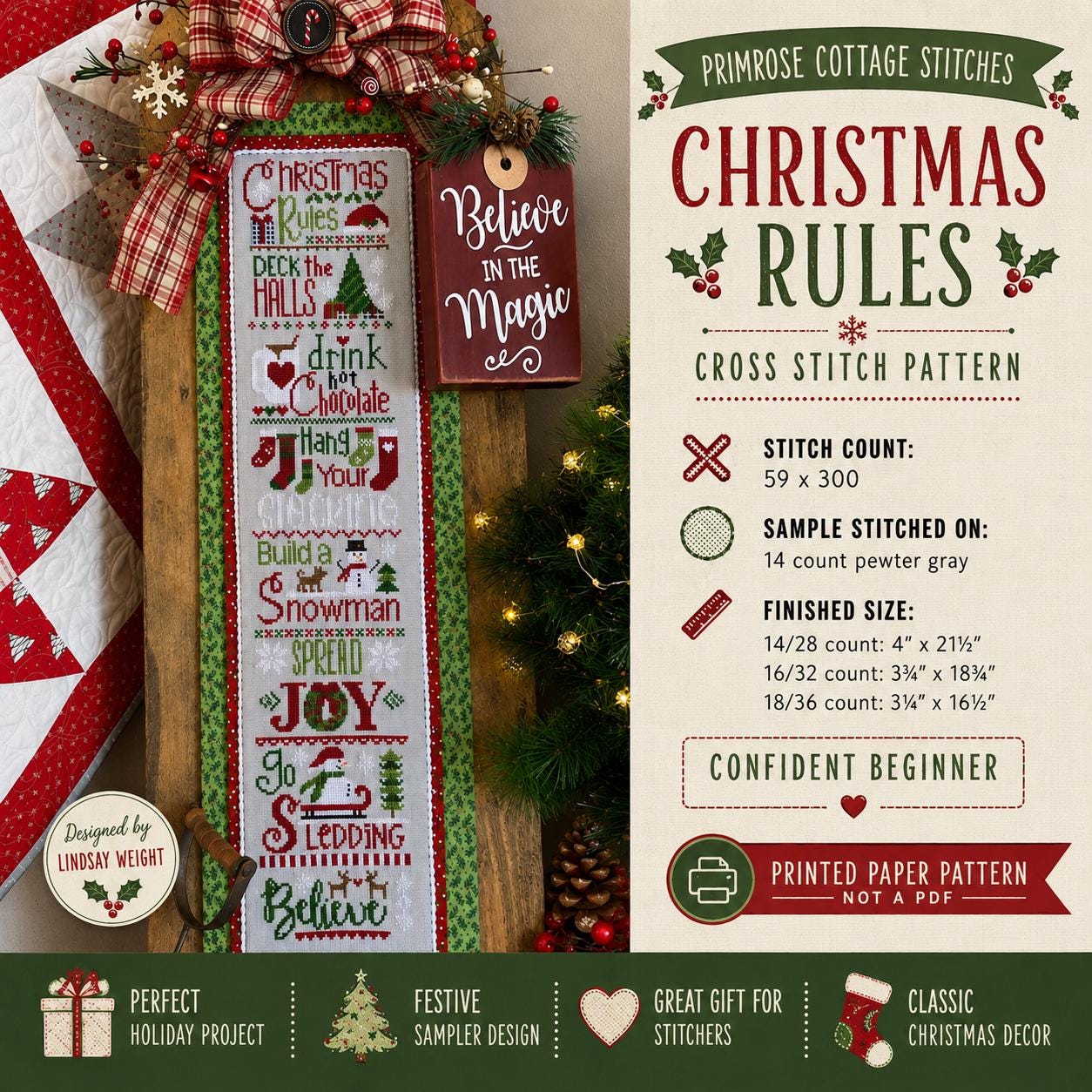 Christmas Rules Cross Stitch Pattern | Primrose Cottage Stitches | Confident Beginner