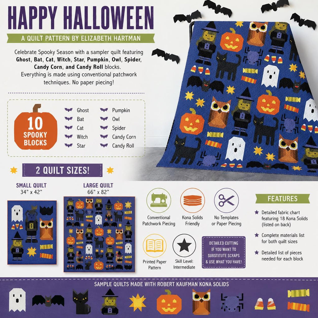 Happy Halloween Quilt Pattern – Sampler Blocks, Modern Spooky Design