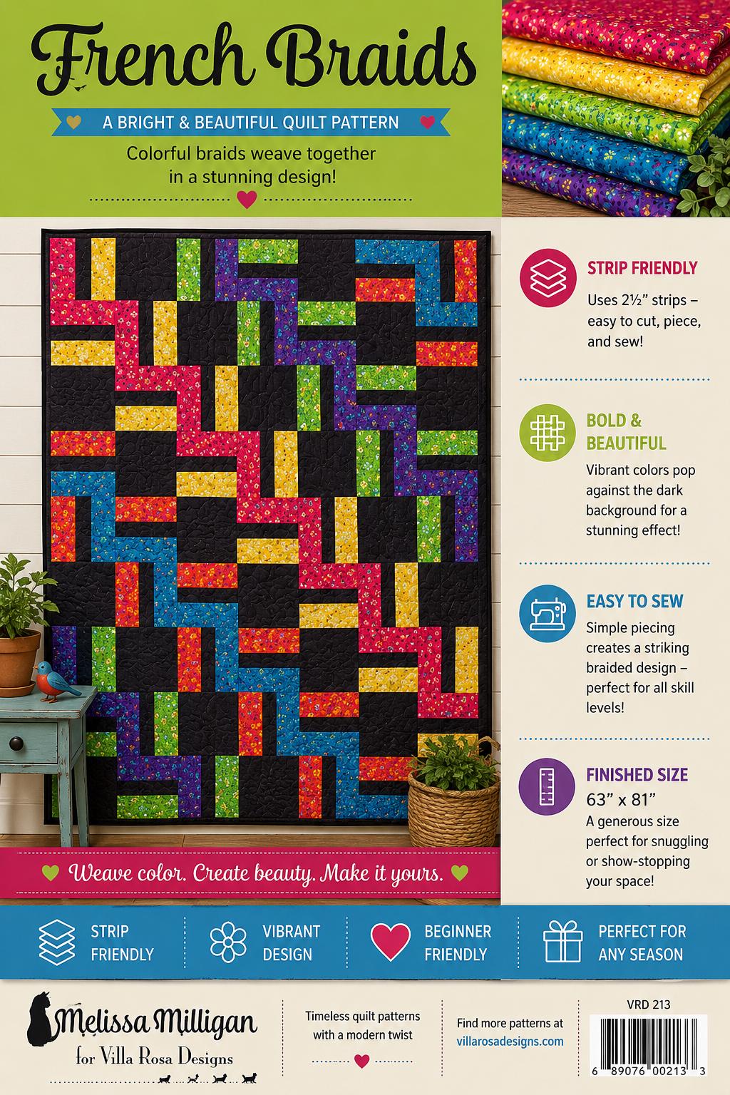 French Braids Quilt Pattern - Modern Scrap Friendly Quilt - Villa Rosa Designs - easy beginner