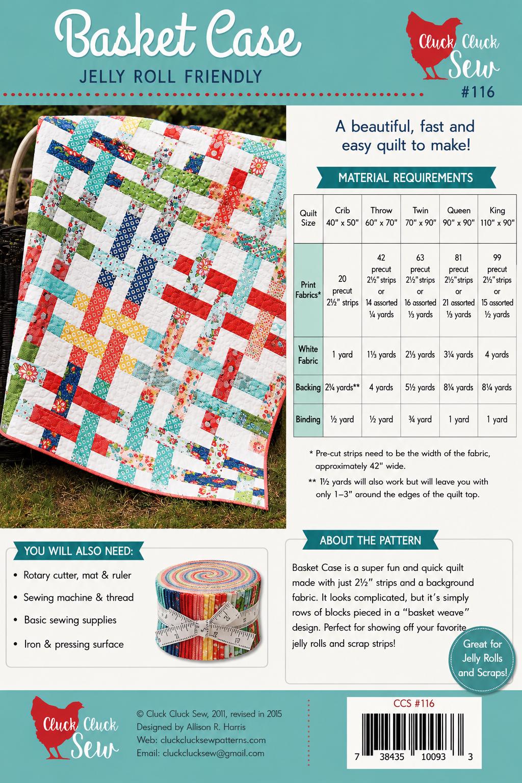 Cluck Cluck Sew -Basket Case Quilt Pattern - Jelly Roll friendly in 5 sizes