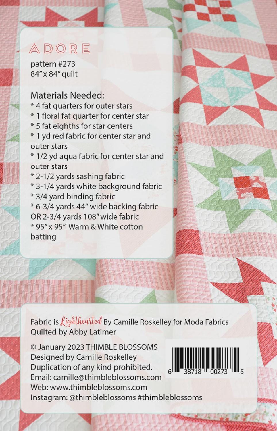 Thimble Blossoms - Camille Roskelly - Adore Quilt pattern #273 chart - 84" square star