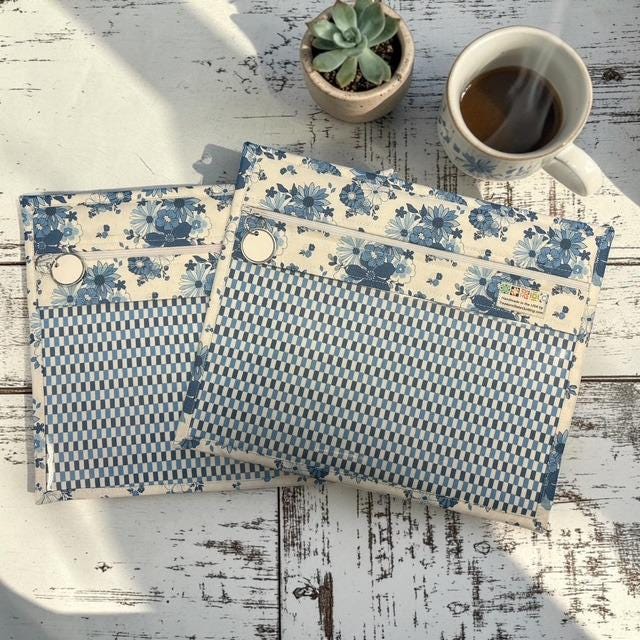 Cross Stitch Project Bag - Blue Vintage Floral - Standard Bag