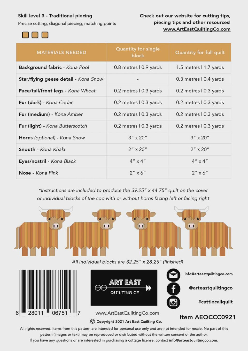 Cattle Call Highland Coo Quilt Pattern – 40in x 45in Modern Wall Hanging