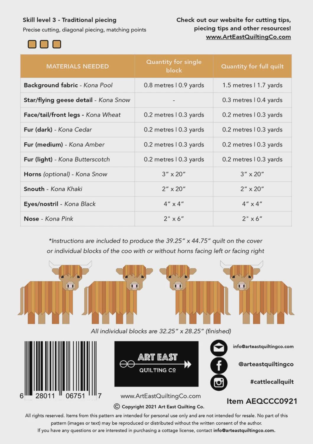 Cattle Call Highland Coo Quilt Pattern – 40in x 45in Modern Wall Hanging