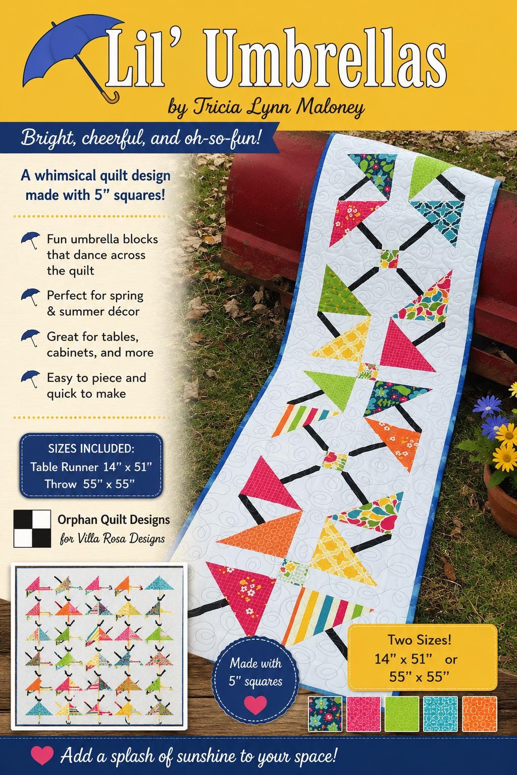 Lil' Umbrellas Quilt Pattern - Spring Table Runner Quilt - Villa Rosa Designs - easy beginner