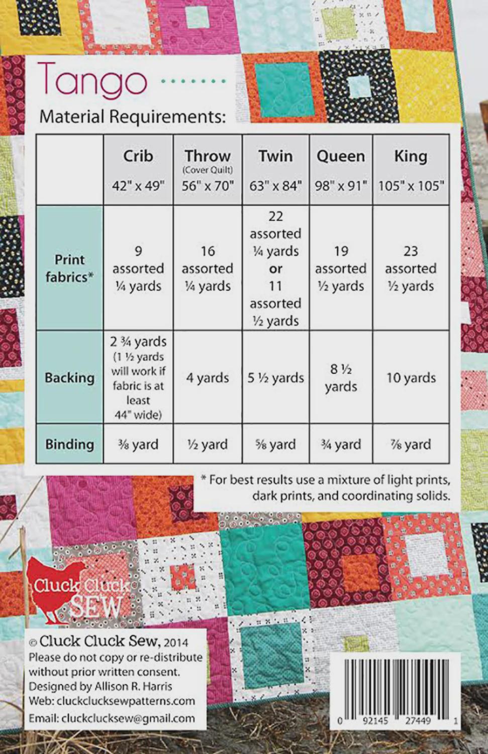 Cluck Cluck Sew - Tango Quilt Pattern - Beginner friendly - 5 sizes