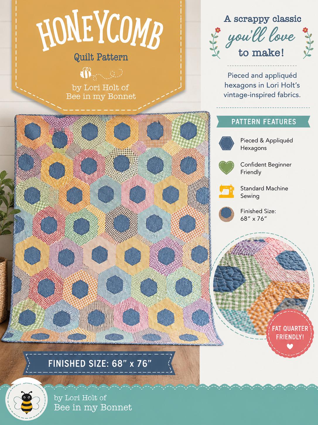 Honeycomb Quilt Pattern - Lori Holt - Bee in my Bonnet - Layer cake friendly